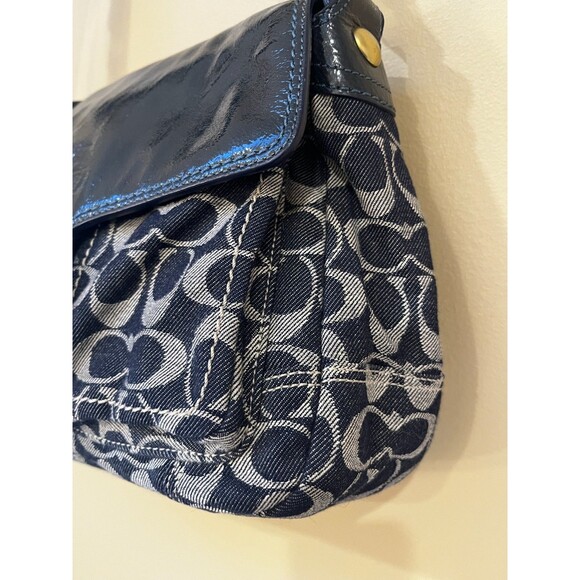 Coach Bleecker Signature Blue Denim Patent Leather Buckle Shoulder Bag 12571 - Picture 3 of 14